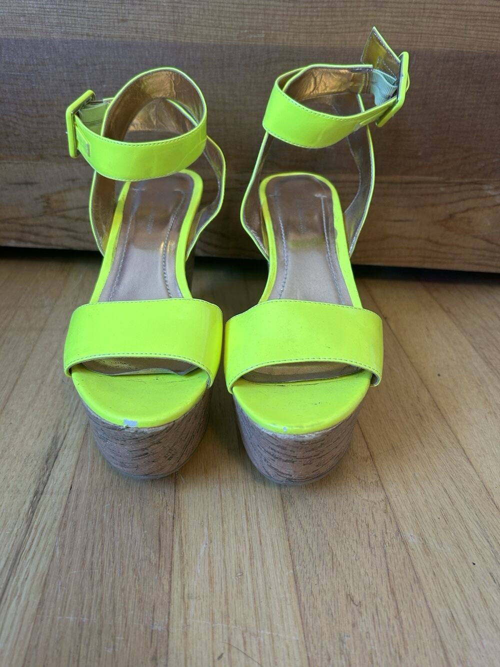 BCBGeneration Neon Yellow Patent Women's Wedges Size 8